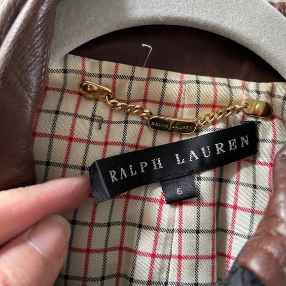 Ralph Lauren Quilted Barn Jacket Brown Leather Trim Women Size 6 - Picture 6 of 9